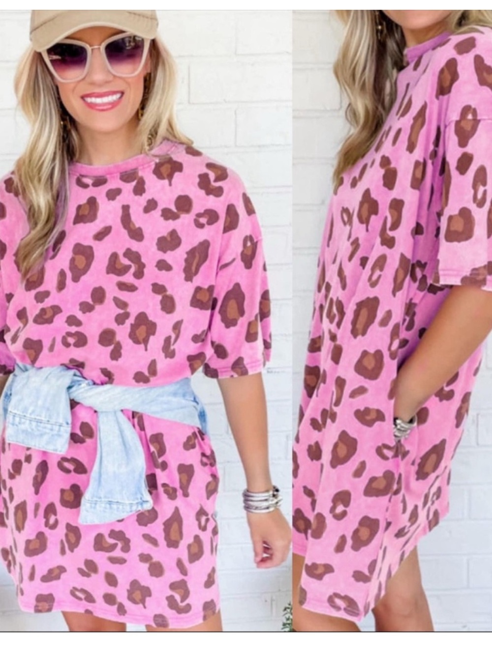easel Pink and Brown Leopard Print Short Sleeve Dress